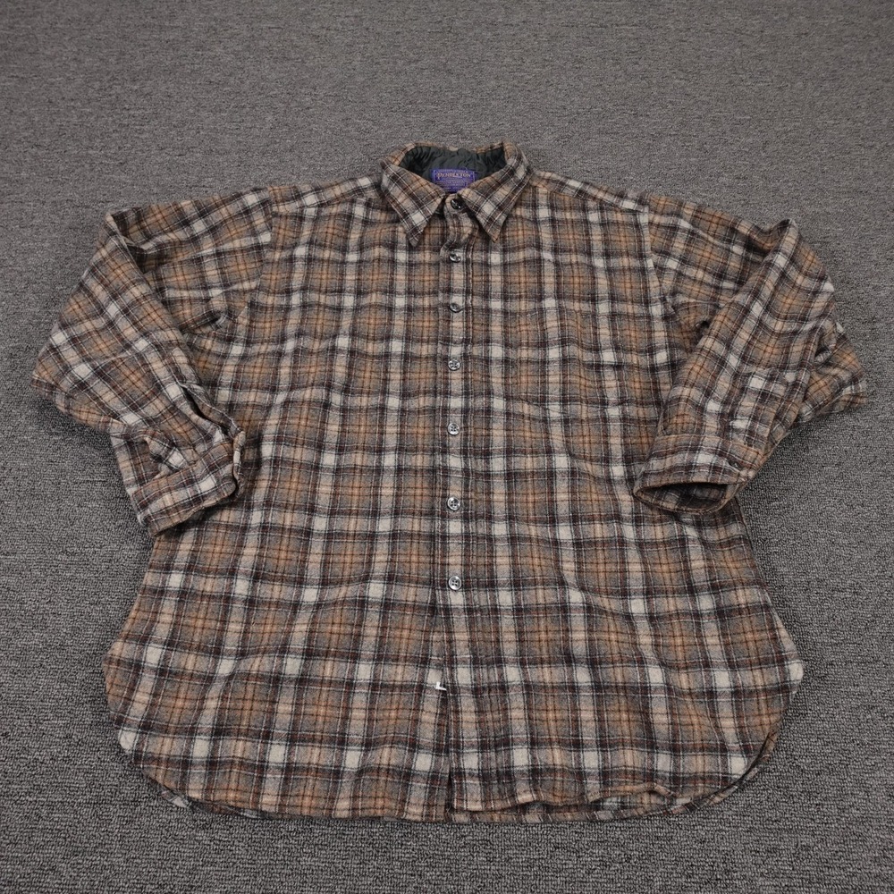 Pendleton Shirt Mens XL Brown Plaid Wool Flannel Long Sleeve Button Up USA